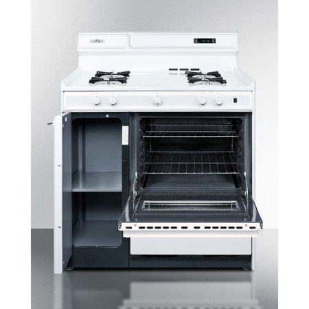 SUMMIT APPLIANCE DIV. Summit-Deluxe White Gas Range, Electronic Ignition, Clock/Timer, Oven Window Light, 36"W WNM4307KW